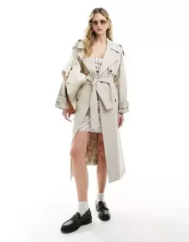 Светло-бежевый тренч из смесового льна ASOS