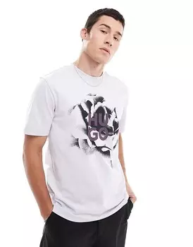 Светло-фиолетовая футболка HUGO Red dignitey с цветочным принтом