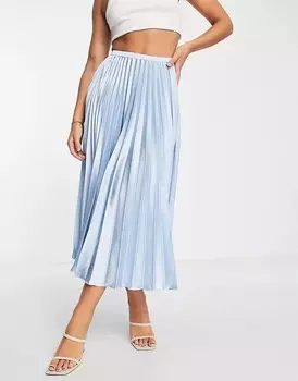 Светло-голубая атласная юбка миди со складками ASOS DESIGN, бледно-голубой