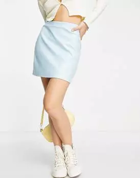 Светло-голубая мини-юбка из искусственной кожи Miss Selfridge