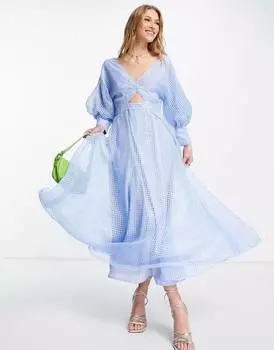 Светло-голубое платье миди в клетку из органзы ASOS EDITION