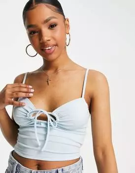 Светло-голубой топ на бретельках с рюшами и галстуком ASOS DESIGN