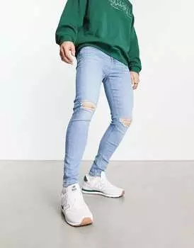 Светло-голубые эластичные джинсы ASOS DESIGN с прорезями на коленях