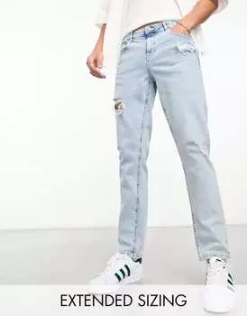 Светло-голубые эластичные узкие джинсы с рвами ASOS DESIGN