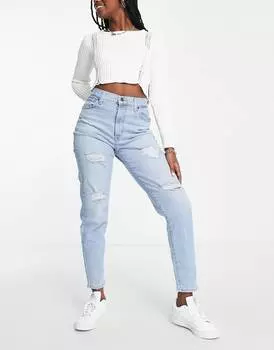 Светло-голубые джинсы с потертостями Levi's с завышенной талией