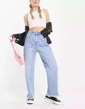 Светло-голубые широкие джинсы с необработанными краями Urban Revivo
