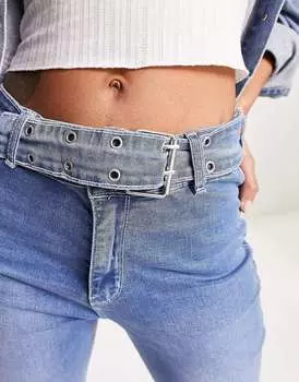 Светло-голубые широкие джинсы с завышенной талией и поясом DTT Phoebe Don't Think Twice