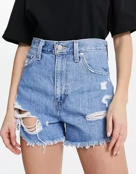 Светло-голубые шорты Levi's Mom с завышенной талией и эффектом потертости