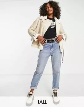 Светло-коричневая байкерская куртка из искусственной овчины Topshop Tall