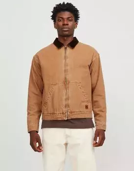 Светло-коричневая джинсовая рабочая куртка Jack & Jones с вельветовым воротником