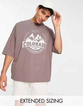 Светло-коричневая футболка оверсайз ASOS DESIGN с принтом Colorado спереди