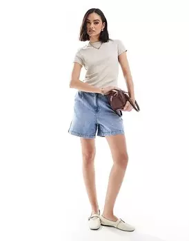 Светло-коричневая футболка в рубчик Mango