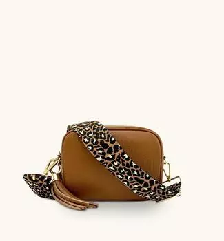 Светло-коричневая кожаная сумка через плечо с светло-коричневым ремешком гепардового цвета Apatchy London, коричневый