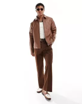Светло-коричневая куртка Харрингтон из искусственной кожи ASOS DESIGN