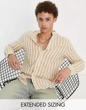 Светло-коричневая рабочая рубашка в полоску стандартного льна ASOS DESIGN