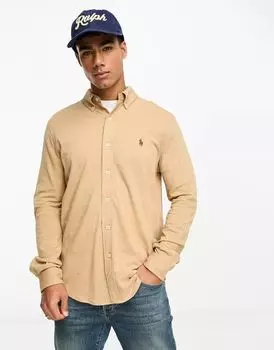 Светло-коричневая рубашка из пике с логотипом Polo Ralph Lauren