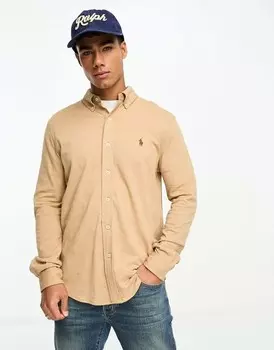Светло-коричневая рубашка из пике с логотипом Polo Ralph Lauren