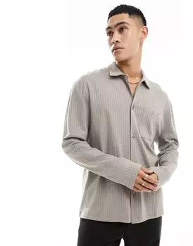 Светло-коричневая рубашка из сирсакера с длинными рукавами ASOS DESIGN