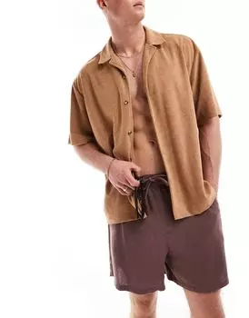 Светло-коричневая рубашка оверсайз с короткими рукавами ASOS DESIGN