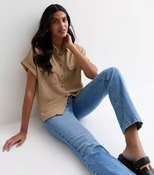 Светло-коричневая рубашка с коротким рукавом New Look, песочный