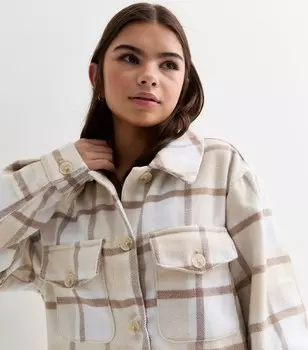 Светло-коричневая рубашка в клетку для девочек New Look, коричневый