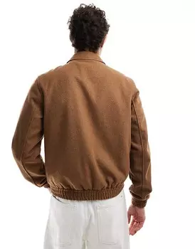 Светло-коричневая шерстяная куртка Харрингтон ASOS DESIGN