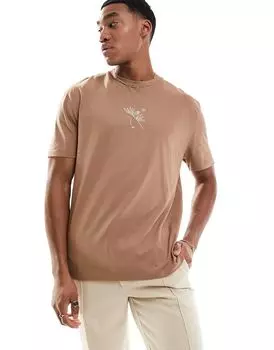 Светло-коричневая свободная футболка с абстрактным принтом на груди ASOS DESIGN