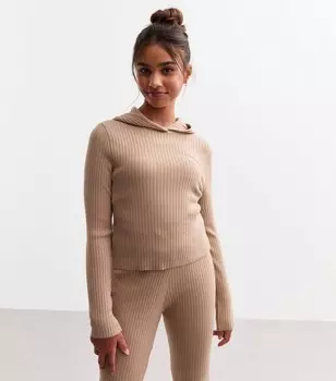 Светло-коричневая толстовка в рубчик для девочек New Look, светло-коричневый