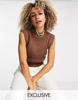 Светло-коричневая трикотажная майка без рукавов в рубчик COLLUSION