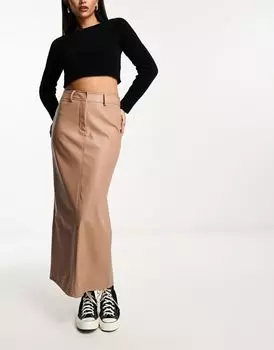 Светло-коричневая юбка макси из искусственной кожи ASOS DESIGN