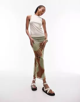 Светло-коричневая юбка миди с цветочным принтом Topshop Tall