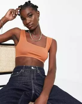 Светло-коричневая укороченная майка с квадратным вырезом ASOS DESIGN