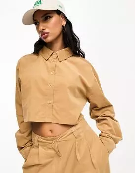 Светло-коричневая укороченная вельветовая рубашка ASOS DESIGN — часть комплекта