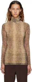 Светло-коричневая водолазка с принтом GANNI