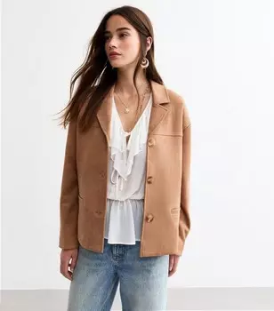 Светло-коричневая замшевая куртка на пуговицах New Look, светло-коричневый