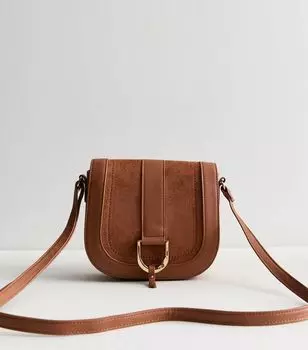 Светло-коричневая замшевая сумка через плечо Saddle New Look, светло-коричневый