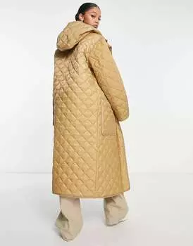 Светло-коричневое длинное стеганое пальто ASOS DESIGN Tall