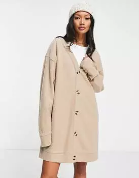 Светло-коричневое мини-платье на пуговицах ASOS DESIGN