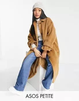 Светло-коричневое пальто бойфренда ASOS DESIGN Petite smart с начесом