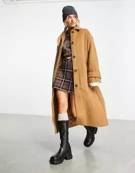 Светло-коричневое пальто бойфренда ASOS DESIGN smart с начесом