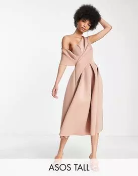 Светло-коричневое платье для выпускного с открытыми плечами ASOS DESIGN Tall