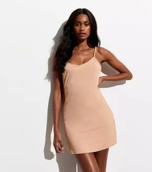 Светло-коричневое платье-комбинация с бретелями и эластичными бретелями New Look, светло-коричневый