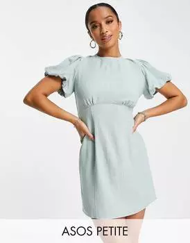 Светло-коричневое платье мини из льна с пышными рукавами ASOS DESIGN Petite