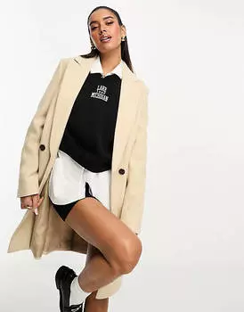 Светло-коричневое приталенное пальто средней длины ASOS DESIGN