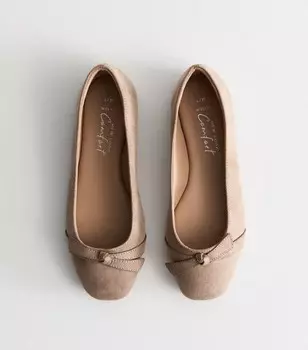 Светло-коричневые балетки широкого кроя с бантом New Look, светло-коричневый