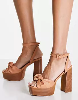 Светло-коричневые босоножки на платформе с узлом ASOS DESIGN Wide Fit Note