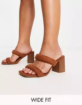 Светло-коричневые босоножки на среднем каблуке с мягкой подкладкой ASOS Wide Fit Height