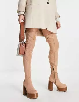 Светло-коричневые ботфорты на платформе ASOS DESIGN Keri