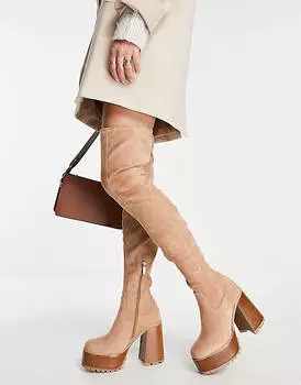 Светло-коричневые ботфорты на платформе ASOS DESIGN Keri