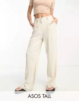 Светло-коричневые брюки из смесового льна ASOS DESIGN Tall Dad